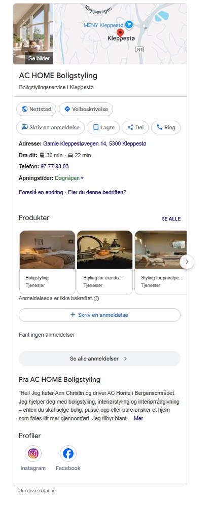 Google-bedriftsprofilen til AC Home Boligstyling